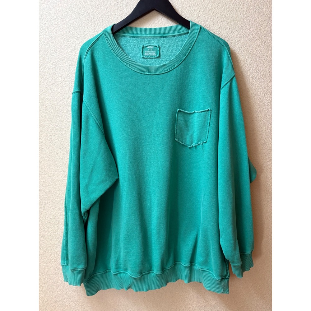 Aerie Women Teal Green Oversized Crewneck Fleece Sweatshirt Pocket Large